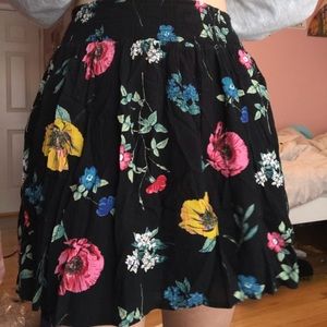 Smocked Black Floral Skirt
